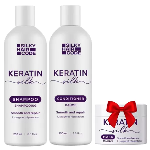 KERATIN SILK Intenzivní a dlouhotrvající účinek obnovující poškozenou strukturu vlasů + maska jako DÁREK	